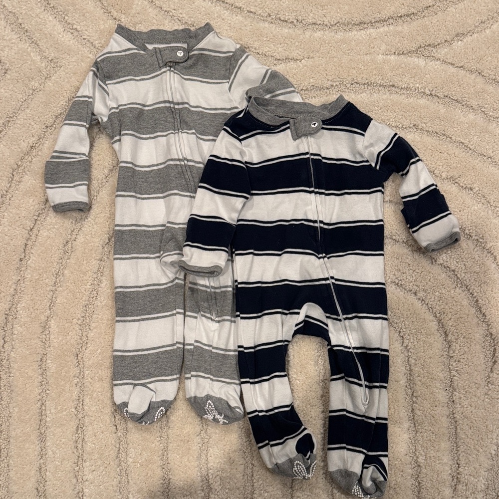 2 Burts Bees Stripped Pajamas - 0-3 Month